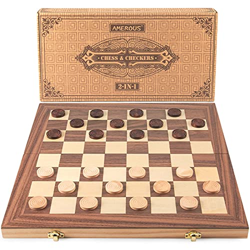 AMEROUS 15” Wooden Chess & Checkers Set, 2 in 1 Board Games -2 Extra Queens – Folding Board – 24 Cherkers Pieces – Gift Box Packed – Chessmen Storage Slots, Beginner Chess Set for Kids and Adults | The Storepaperoomates Retail Market - Fast Affordable Shopping