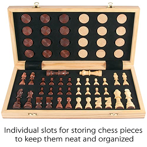 AMEROUS 15” Wooden Chess & Checkers Set, 2 in 1 Board Games -2 Extra Queens – Folding Board – 24 Cherkers Pieces – Gift Box Packed – Chessmen Storage Slots, Beginner Chess Set for Kids and Adults | The Storepaperoomates Retail Market - Fast Affordable Shopping