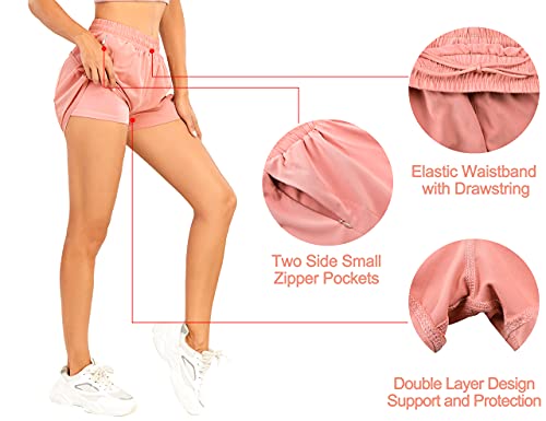 Rocorose Women’s Quick-Dry Running Shorts with Drawsting 2 in 1 Lightweight Active Comfy Casual Shorts with Pockets Pink XL | The Storepaperoomates Retail Market - Fast Affordable Shopping