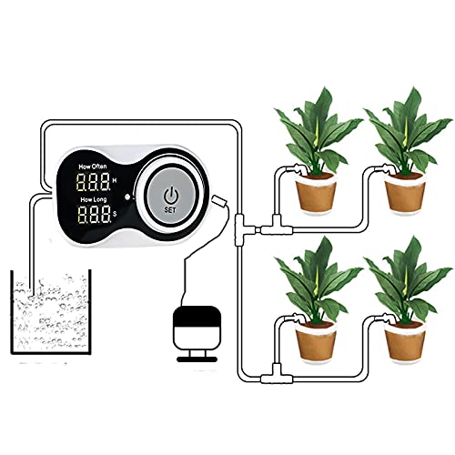 KECOP Newest Indoor Plant Automatic Watering System Automatic Drip Irrigation Kit with Programmable Water Pump Timer, LED Display USB Power, Indoor Irrigation System for Potted Plants