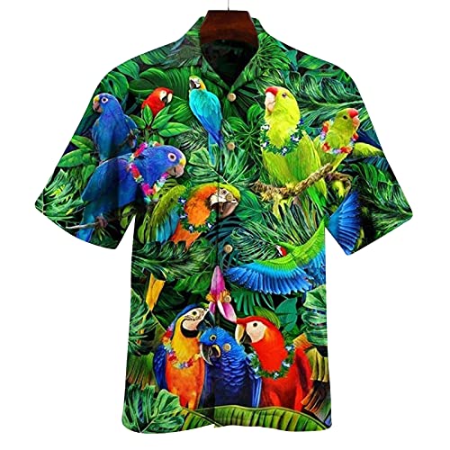 Tops for Men Hawaiin Colorful Parrot Print Short Sleeve Turn Down Collar Button T-Shirt Summer Ventilated Cool Blouse | The Storepaperoomates Retail Market - Fast Affordable Shopping