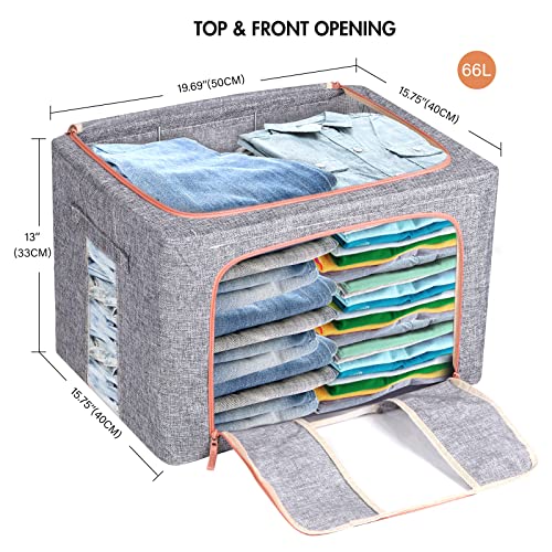 Tasmegol 2 Pack 66L Foldable Clothes Storage Bins Box Stackable Metal Frame Closet Organizer with Clear Windows Carry Handles Linen Fabric Containers Bags for Beddings/Quilt | The Storepaperoomates Retail Market - Fast Affordable Shopping