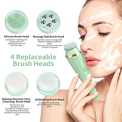 Facial Cleansing Brush, Xawy& Rechargeable Waterproof Face Brush 360° Spin Face Scrubber with 3 Modes 4 Face Brush for Deep Cleansing, Gentle Exfoliating, Removing Blackhead, Massaging | The Storepaperoomates Retail Market - Fast Affordable Shopping