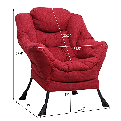 VIVIJASON Modern Fabric Lazy Chair – Soft Accent Contemporary Lounge Chair – Single Steel Frame Sofa Chair with Armrests, Side Pocket, Thick Padded Back for Living Room, Bedroom, Office (Red) | The Storepaperoomates Retail Market - Fast Affordable Shopping