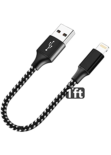 GKW Short iPhone Charger Cable 1ft Power Bank Cable,1 Foot Lightning Cable Compatible with iPhone 12 Pro Max/12 Mini/11 Pro Max/Xs Max/XR/X/8 Plus/SE 2020/7/6/5/se,Black