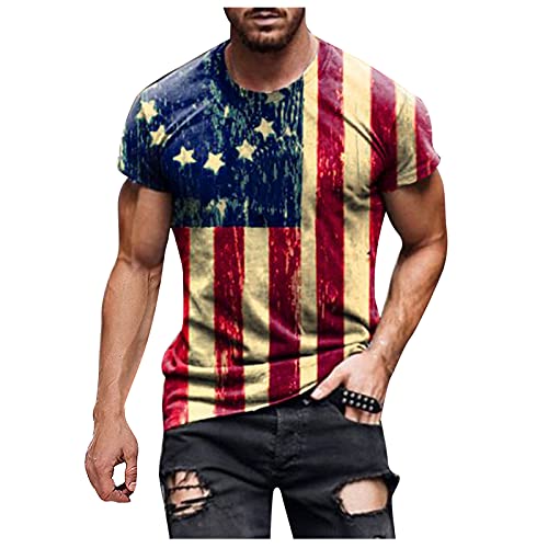 Burband 2021 Men’s 4th of July Workout Muscle T-Shirt Short Sleeve American USA Flag Printed Graphic Tee Athletic Tops, Red , 3X-Large
