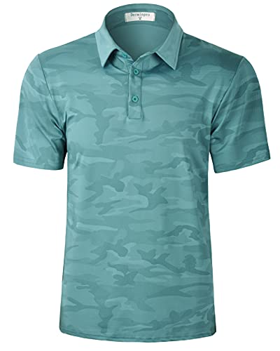 Derminpro Men’s Camouflage Polos Short Sleeve Quick Dry Collared Golf Shirts Teal Camo Large