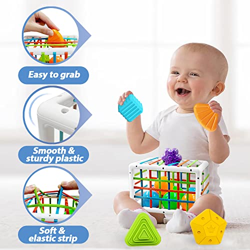 Giociiol Baby Shape Sorter Toy with 12 Pcs Sensory Blocks&Stacking Toys, Montessori 2 in 1 Baby Fat Brain Toys, Activity Cubes Sensory Sorting Bin Fine Motor Skills Toys for Toddlers 1 Year Old | The Storepaperoomates Retail Market - Fast Affordable Shopping