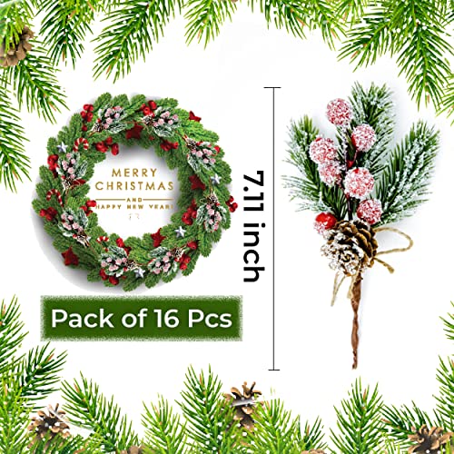 16 Pcs Christmas Picks and Sprays Floral Pine Branches Decorations – Frosted Stems for DIY Crafts Tree Berries Spot Evergreen Artificial Holly Sprigs Garland Wreaths Gift Wrap Embellishment (red) | The Storepaperoomates Retail Market - Fast Affordable Shopping