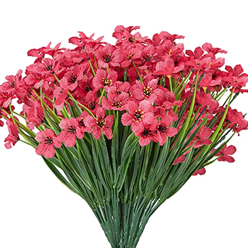 URSTOUD 6 Bundles Artificial Orchid Flowers, Fake Artificial Greenery UV Resistant No Fade Faux Plastic Flowers for Wedding Bridal Bouquet Indoor Outdoor Home Garden Kitchen Office Table Vase(Magenta)