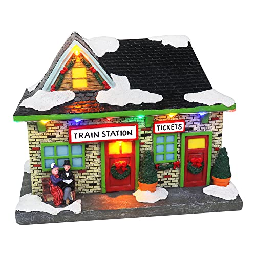 Top Treasures Christmas Village Tabletop Train Station Pre-lit Winter Snow Village Perfect Addition to Your Christmas Indoor Home Decorations Great Centerpiece for Your Collection