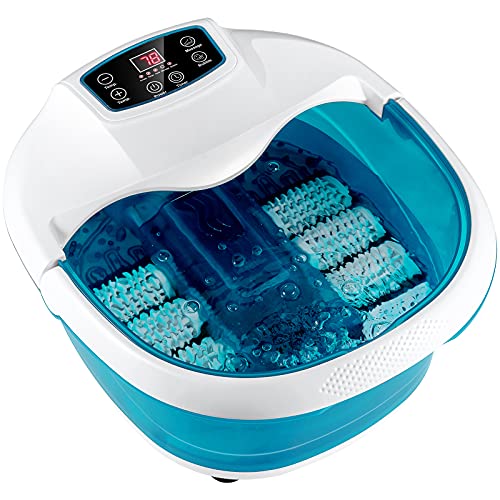 COSTWAY Foot Spa/ Bath Massager, with Heat & Bubbles & 6 Electric Massage Rollers, Circulating Heating System, Temperature & Time Control, Foot Tub Soaking for Fatigue Release, Home Use (Blue)