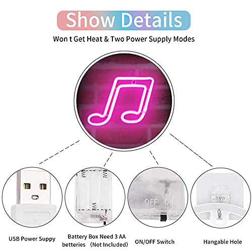 VATI Music Note Neon Signs Pink Neon Lights for Wall Decor Led Night Lights Battery or USB Operated Neon Lights Light Up Signs Decor for Bedroom,Kids Room,Living Room,Christmas,Wedding,Party,Bar | The Storepaperoomates Retail Market - Fast Affordable Shopping