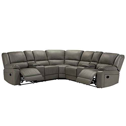 UNIROI Motion Faux Sectional Sofa with Cup Holders, Large PU Leather L-Shape Corner Reclining Couch for Living Room Home Theatre Office Furniture, Luxury Gray | The Storepaperoomates Retail Market - Fast Affordable Shopping
