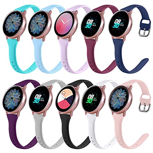 EnoYoo 10 Pack Bands Compatible with Samsung Galaxy Watch 4 40mm 44mm, Galaxy Watch 4 Classic 42mm 46mm, Galaxy Watch 5, Galaxy Watch 5 Pro, Galaxy Watch Active 2, 20mm Adjustable Silicone Sport Strap for Women Men, Small