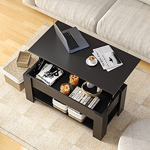 Cozy Castle Lift Top Coffee Table with Hidden Storage Space, Modern Coffee Tables with Wooden Lift Tabletop, Smooth Rising Coffee Tables for Living Room, Black | The Storepaperoomates Retail Market - Fast Affordable Shopping
