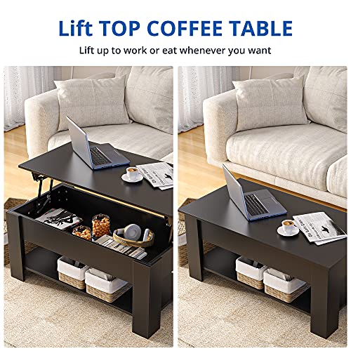Cozy Castle Lift Top Coffee Table with Hidden Storage Space, Modern Coffee Tables with Wooden Lift Tabletop, Smooth Rising Coffee Tables for Living Room, Black | The Storepaperoomates Retail Market - Fast Affordable Shopping