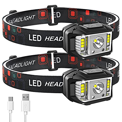 Headlamp Rechargeable, JNDFOFC 1200 Lumen Super Bright Motion Sensor LED Head Lamp flashlight, 2 PACK Waterproof Headlight with White Red Light,14 Modes Head Lights for Outdoor Camping Fishing Running