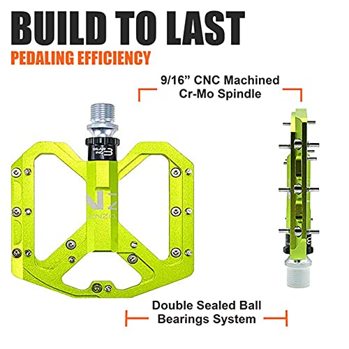 Mountain Bike Pedals 9/16″ Aluminum Bicycle Platform Pedals 3 Bearing 18 Pins Non-Slip Wide Pedal for MTB BMX Road Bike, Green | The Storepaperoomates Retail Market - Fast Affordable Shopping