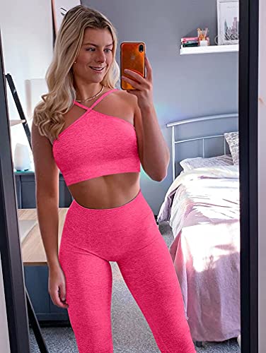 HYZ Women’s Seamless Workout 2 Piece Outfits High Waist Legging Adjustable Strap Yoga Bra Sets Fleshgreen Rose | The Storepaperoomates Retail Market - Fast Affordable Shopping
