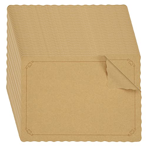 Peohud 200 Pack Disposable Paper Placemats, 10 x 14 Inches Kraft Paper Table Mats, Placemat with Decorative Wavy Edge for Cakes, Desserts, Baked Treat Display