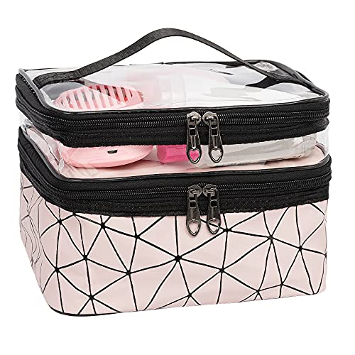 Vcedas Double Layer Cosmetic Bag Large Makeup and Nail Art Organize Bag Pink Reusable Travel Bags Toiletries for Traveling Women (Pink) | The Storepaperoomates Retail Market - Fast Affordable Shopping