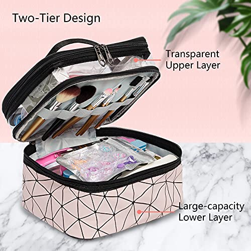 Vcedas Double Layer Cosmetic Bag Large Makeup and Nail Art Organize Bag Pink Reusable Travel Bags Toiletries for Traveling Women (Pink) | The Storepaperoomates Retail Market - Fast Affordable Shopping