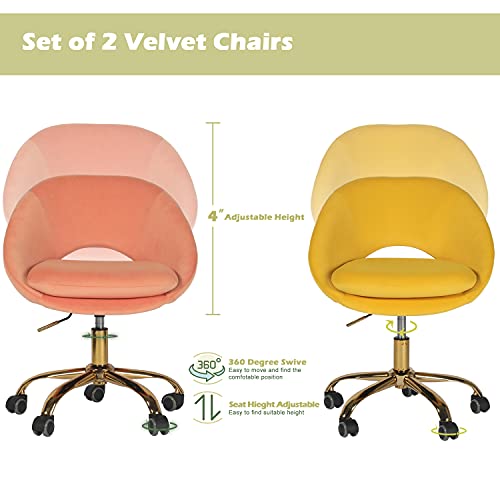 LAZZO Velvet Home Office Chairs Set of 2, Height Adjustable Swivel Computer Chair with Wheels, Soft Seat Task Chair with Sturdy Metal Base, Cute Modern Vanity Chair for Home Office/Bedroom/Living Room | The Storepaperoomates Retail Market - Fast Affordable Shopping