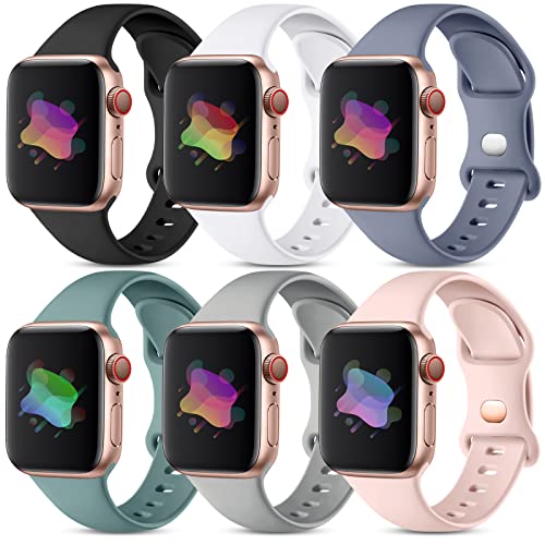 Maledan Compatible with Apple Watch Band 38mm 40mm 41mm 42mm 44mm 45mm 49mm Women Men, 6 Pack Silicone Sport Band Strap Wristband Compatible for Apple Watch Ultra Band iWatch Series 8 7 6 5 4 3 2 1 SE