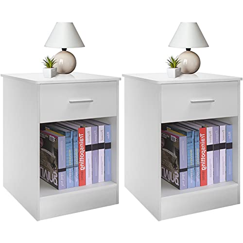 Nightstand Set of 2, 2-Tier Wooden Bedside Table End Table Side Table Living Room Bedroom Furniture, File Cabinet Storage Table with Sliding Drawers and Shelf for Home Office (White) | The Storepaperoomates Retail Market - Fast Affordable Shopping