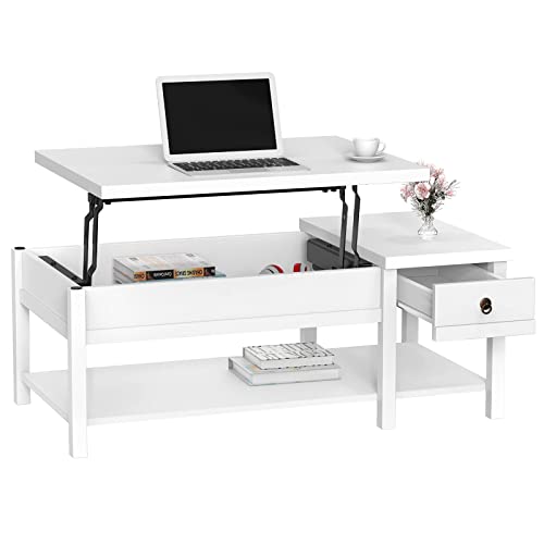 Coffee Table Lift Top, Storage Coffee Table with Drawer, Living Room Coffee Table with Hidden Compartment and Storage Shelf, Modern Lift Top Table White | The Storepaperoomates Retail Market - Fast Affordable Shopping