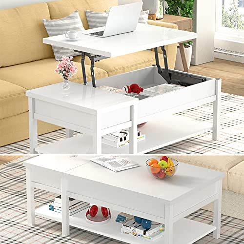 Coffee Table Lift Top, Storage Coffee Table with Drawer, Living Room Coffee Table with Hidden Compartment and Storage Shelf, Modern Lift Top Table White | The Storepaperoomates Retail Market - Fast Affordable Shopping
