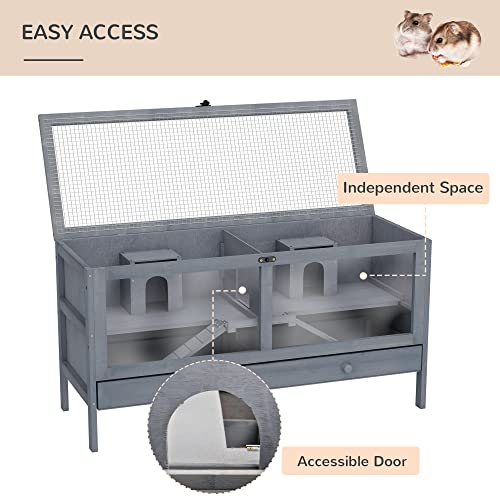 PawHut 2 Tiers Wooden Hamster Cage Mice and Rat House Small Animal Habitat with Double Room and Pull-Out Tray | The Storepaperoomates Retail Market - Fast Affordable Shopping
