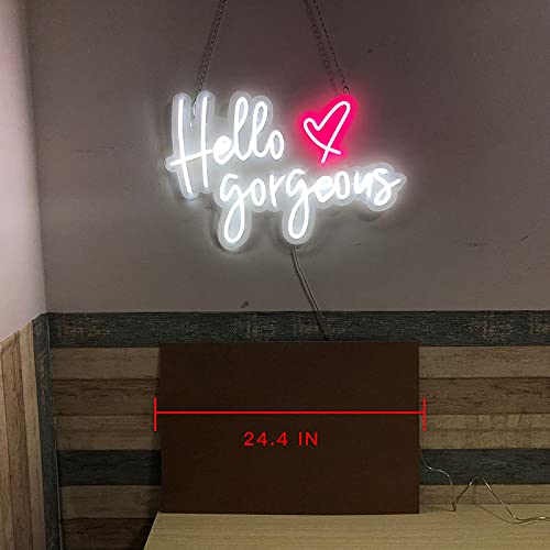 Large Neon Sign,26 inches Hello Gorgeous Led Neon Sign,White Neon Light for Bachelorette Party Birthday Wedding Engagement Party Bar Pub Club Wall Hanging Decoration | The Storepaperoomates Retail Market - Fast Affordable Shopping