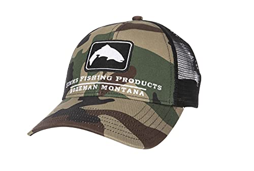 Simms Trout Icon Trucker Hat – Snapback Baseball Cap with Trout Fish, Woodland Camo | The Storepaperoomates Retail Market - Fast Affordable Shopping