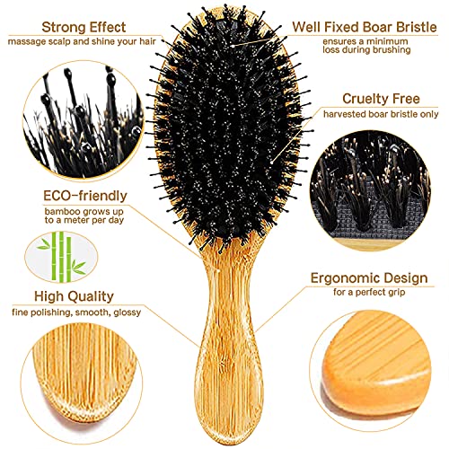 Bamboo Wooden Hair Brush, Boar Bristle Hair Brush for Thick Curly Long Fine Dry Wet Hair, 4 Pieces Hair Care Set, Paddle Brush and Tail Comb | The Storepaperoomates Retail Market - Fast Affordable Shopping