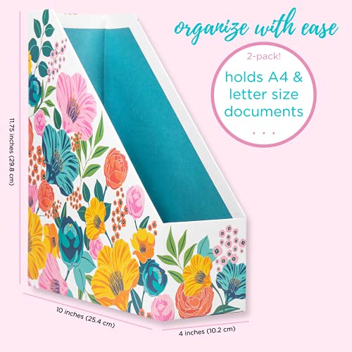 Steel Mill & Co. Decorative Magazine Holder, Set of 2, Cute Floral Vertical File Organizers, Storage Bins for Desk, Home and Office, Garden Blooms (Cream) | The Storepaperoomates Retail Market - Fast Affordable Shopping