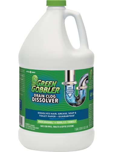 Green Gobbler Drain Clog Remover | Toilet Clog Remover | Dissolve Hair & Organic Materials from Clogged Toilets, Sinks and Drains | Drain Cleaner and Opener, 128 oz