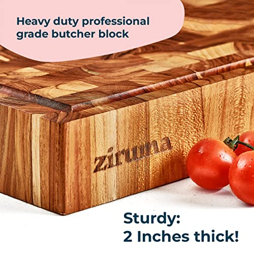 Large End Grain Butcher Block Cutting Board [2″ Thick] Made of Teak Wood and Conditioned with Beeswax, Linseed & Lemon Oil. 20″ x 15″ by Ziruma | The Storepaperoomates Retail Market - Fast Affordable Shopping