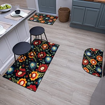 Mohawk Home Machine Washable Kitchen Mat , Sweet Flowers Black (Set: 2’6″ x 4’2″, 2′ x 3’4″, and 1’6″ x 2’6″ Slice) | The Storepaperoomates Retail Market - Fast Affordable Shopping