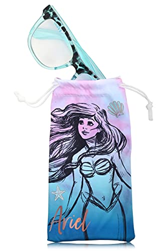The Little Mermaid Blue Light Blocking Glasses with Pouch Disney Computer Glasses for Women Eyewear Screen Protection (Light Blue/Black)