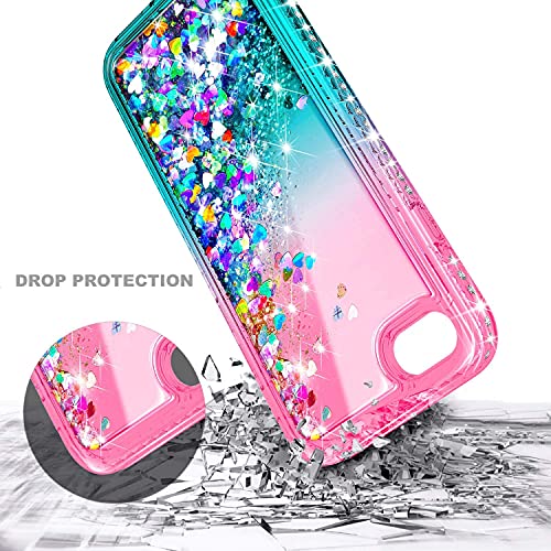 NGB Compatible for iPhone 6 6S 7 8 Case, iPhone SE 3 2022/iPhone SE 2 2020 Case with Tempered Glass Screen Protector, Ring Holder, Girls Women Kids Liquid Glitter TPU Cute Case (Pink/Aqua) | The Storepaperoomates Retail Market - Fast Affordable Shopping