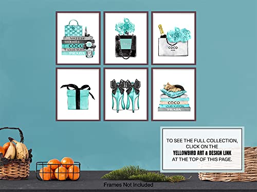 Glam Blue Wall Decor – High Fashion design – Designer Perfume, Shoes, Handbags – Glamour Wall Art Gift for Women, Girls Bedroom, Teens Room – Luxury Couture Poster Print Picture Set of 6 | The Storepaperoomates Retail Market - Fast Affordable Shopping