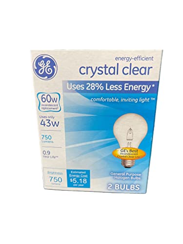 GE Crystal Clear 60W 750 Lumens Energy Efficient General Purpose Halogen Bulbs (2 Bulbs) L-04