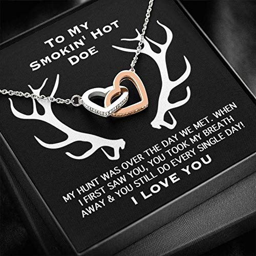 To My Smokin’ Hot Doe Interlocking Heart Necklace – Birthday Gift , Hunting Gift – Hunting Themed Necklace For Woman From Husband Boyfriend