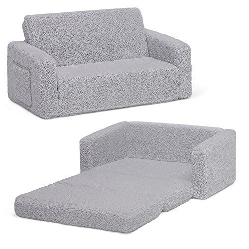 Delta Children Cozee Flip-Out Sherpa 2-in-1 Convertible Sofa to Lounger for Kids, Grey