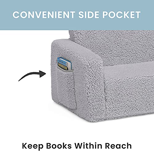 Delta Children Cozee Flip-Out Sherpa 2-in-1 Convertible Sofa to Lounger for Kids, Grey | The Storepaperoomates Retail Market - Fast Affordable Shopping