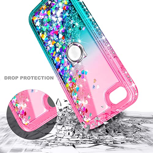NGB Compatible for iPhone 8 Plus Case, iPhone 7 Plus /6 Plus /6S Plus with Tempered Glass Screen Protector, Ring Holder, Girls Women Kids Liquid Bling Sparkle Glitter Cute Case (Pink/Aqua) | The Storepaperoomates Retail Market - Fast Affordable Shopping