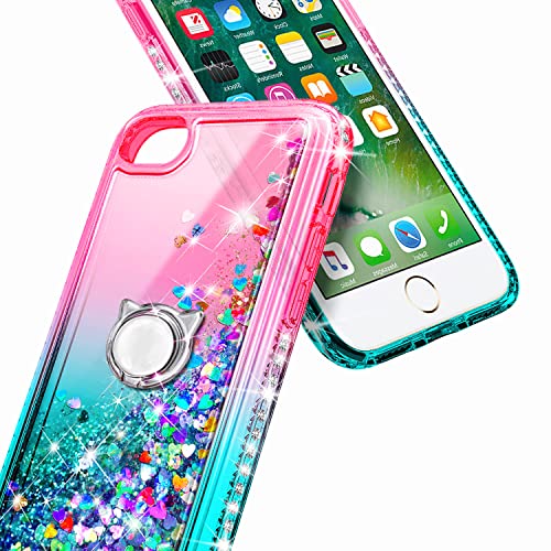 NGB Compatible for iPhone 8 Plus Case, iPhone 7 Plus /6 Plus /6S Plus with Tempered Glass Screen Protector, Ring Holder, Girls Women Kids Liquid Bling Sparkle Glitter Cute Case (Pink/Aqua) | The Storepaperoomates Retail Market - Fast Affordable Shopping