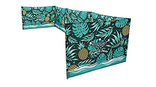 BEACH FENCE 20 ft Beach Windscreen, Privacy Screen, Wind Blocker – Pineapple Oasis, with Mallet and Carry Bag